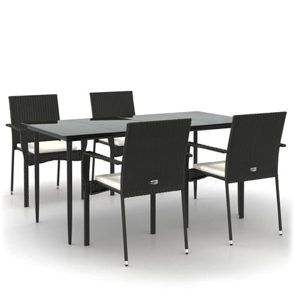 Set da Pranzo da Giardino 5 pz Nero con Cuscini in Polyrattan | homemem39