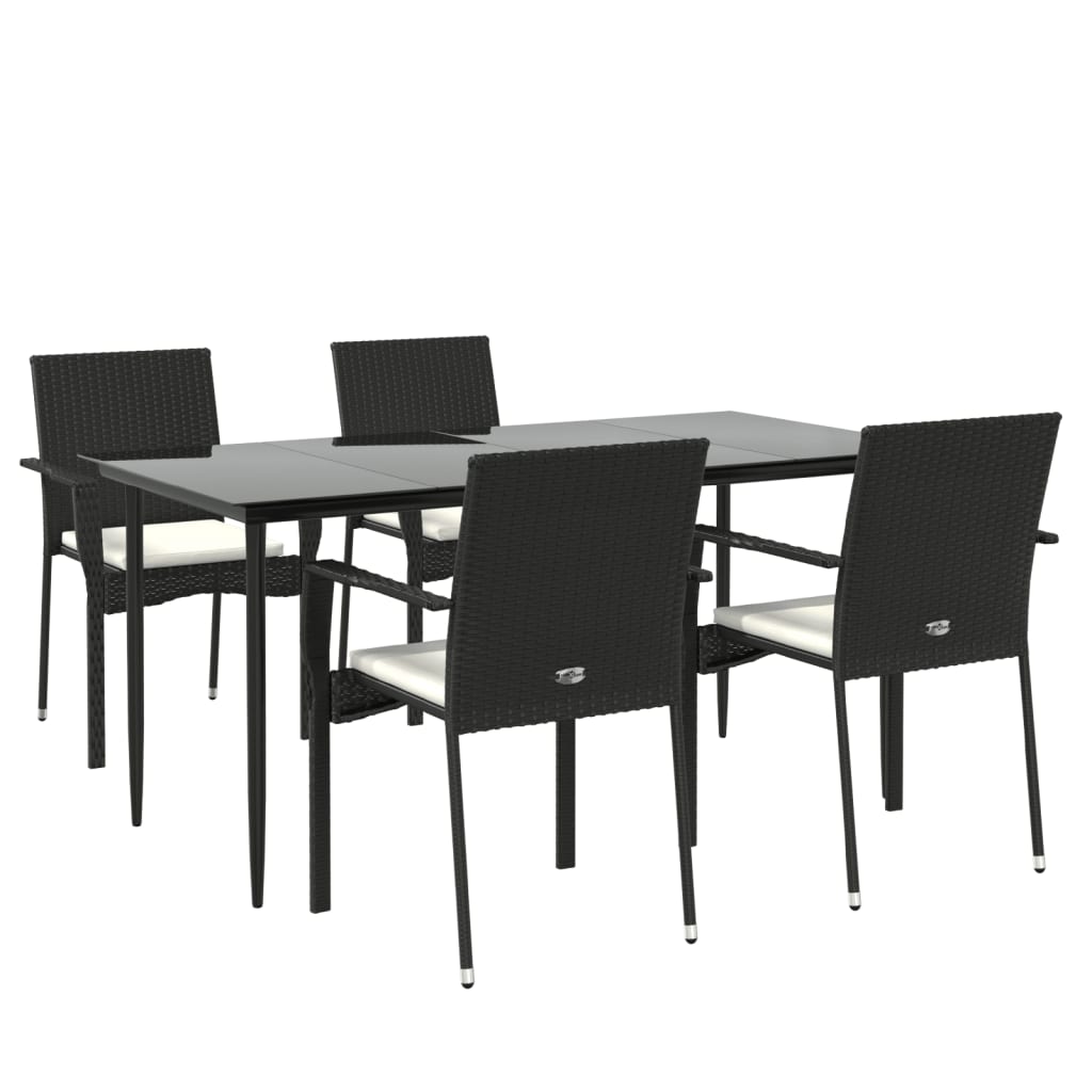Set da Pranzo da Giardino 5 pz Nero con Cuscini in Polyrattan | homemem39