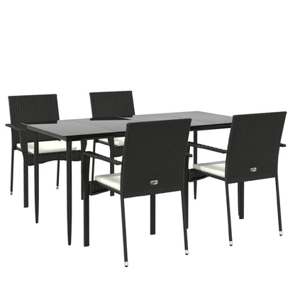 Set da Pranzo da Giardino 5 pz Nero con Cuscini in Polyrattan - homemem39