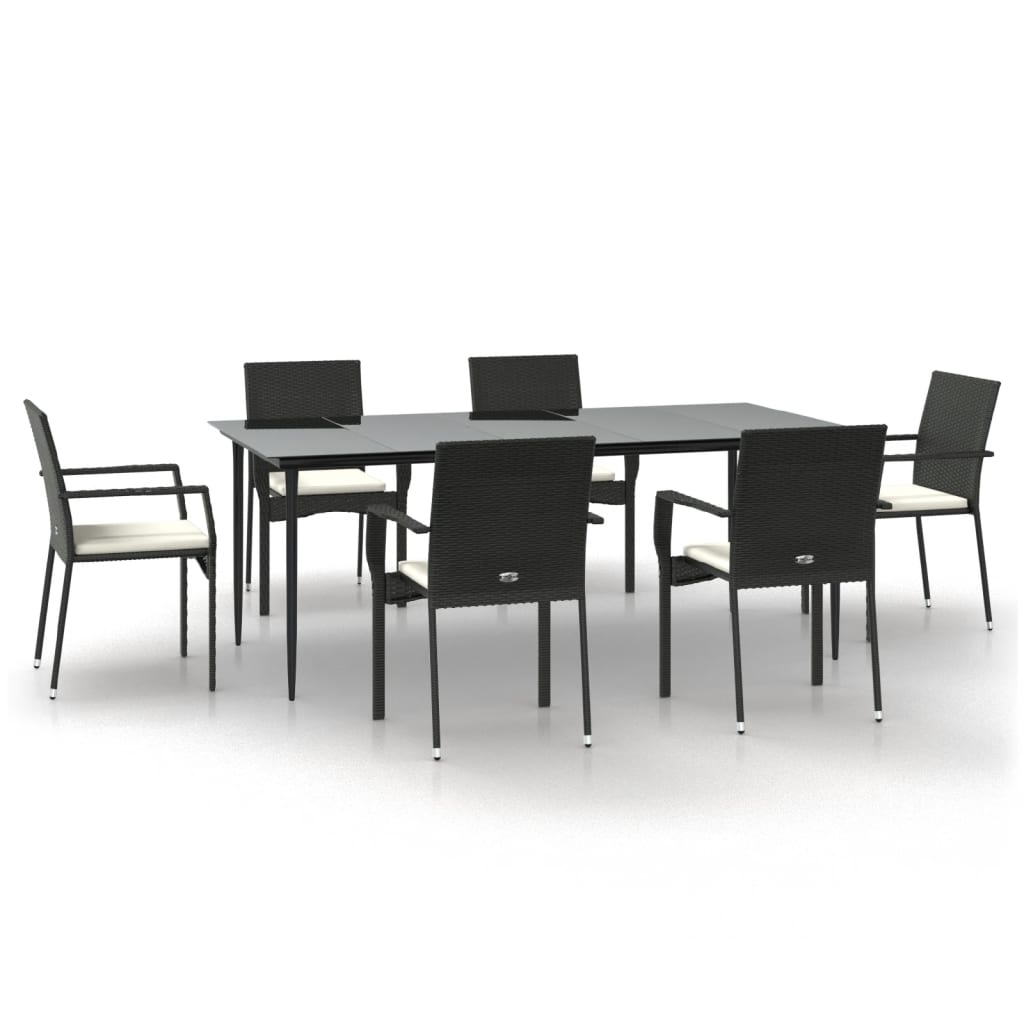Set da Pranzo da Giardino 7 pz Nero con Cuscini in Polyrattan - homemem39