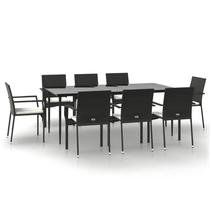 Set da Pranzo da Giardino 9 pz con Cuscini Nero in Polyrattan - homemem39
