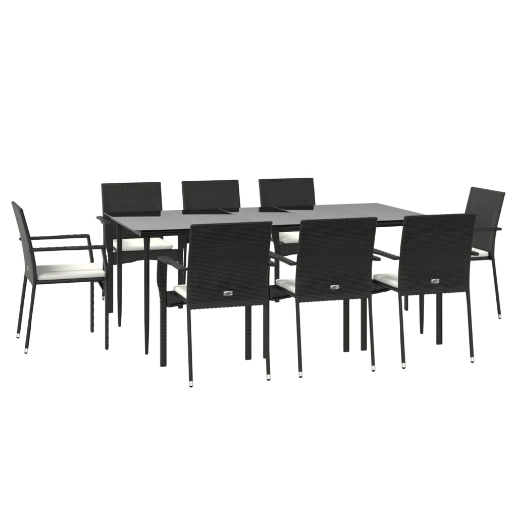Set da Pranzo da Giardino 9 pz con Cuscini Nero in Polyrattan - homemem39