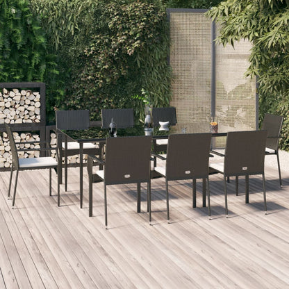 Set da Pranzo da Giardino 9 pz con Cuscini Nero in Polyrattan - homemem39