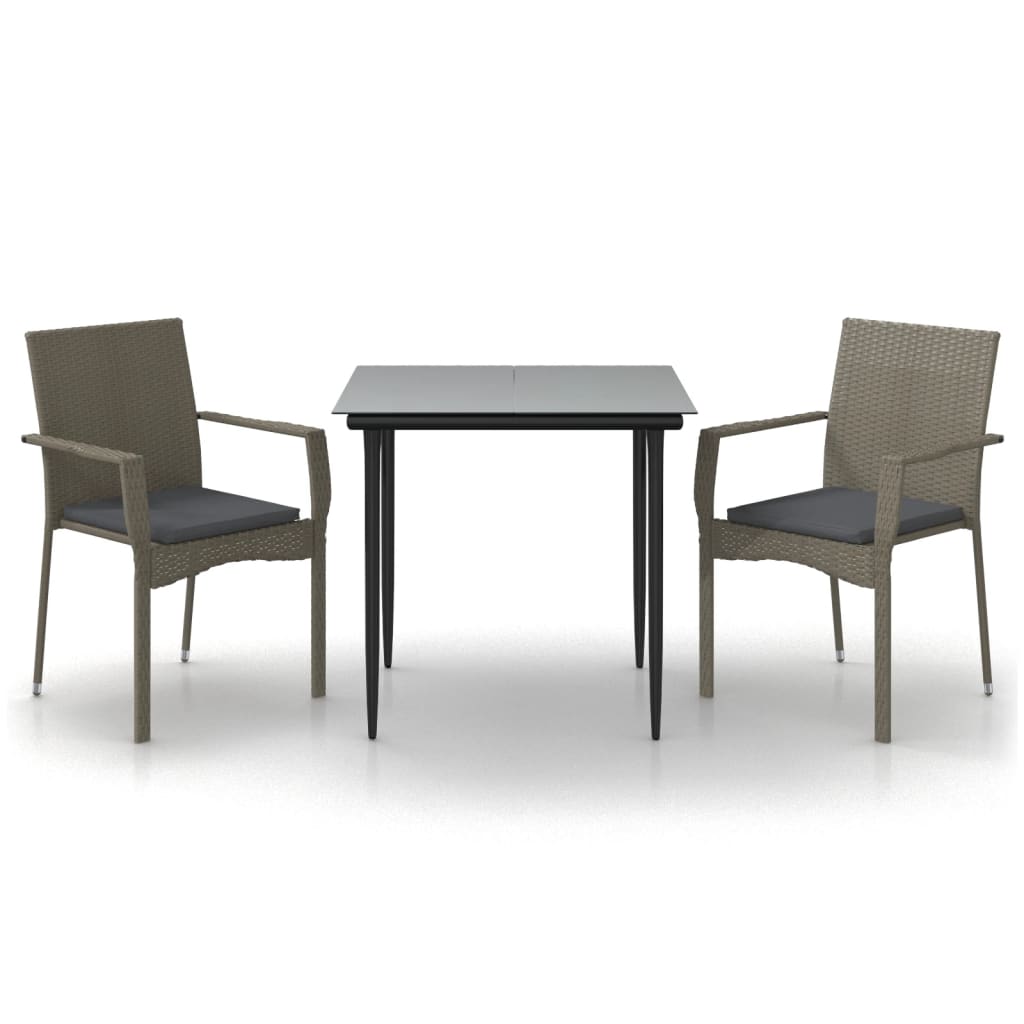 Set Salotto Giardino 3 pz con Cuscini Nero e Grigio Polyrattan | homemem39
