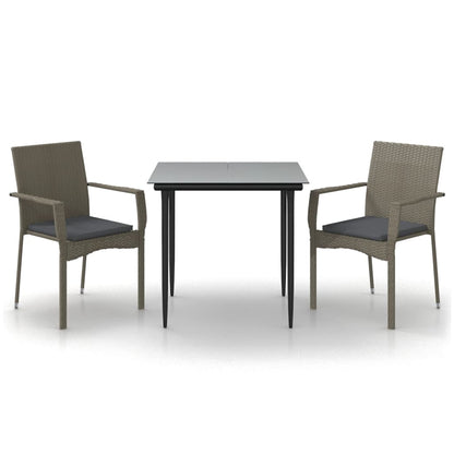 Set Salotto Giardino 3 pz con Cuscini Nero e Grigio Polyrattan | homemem39