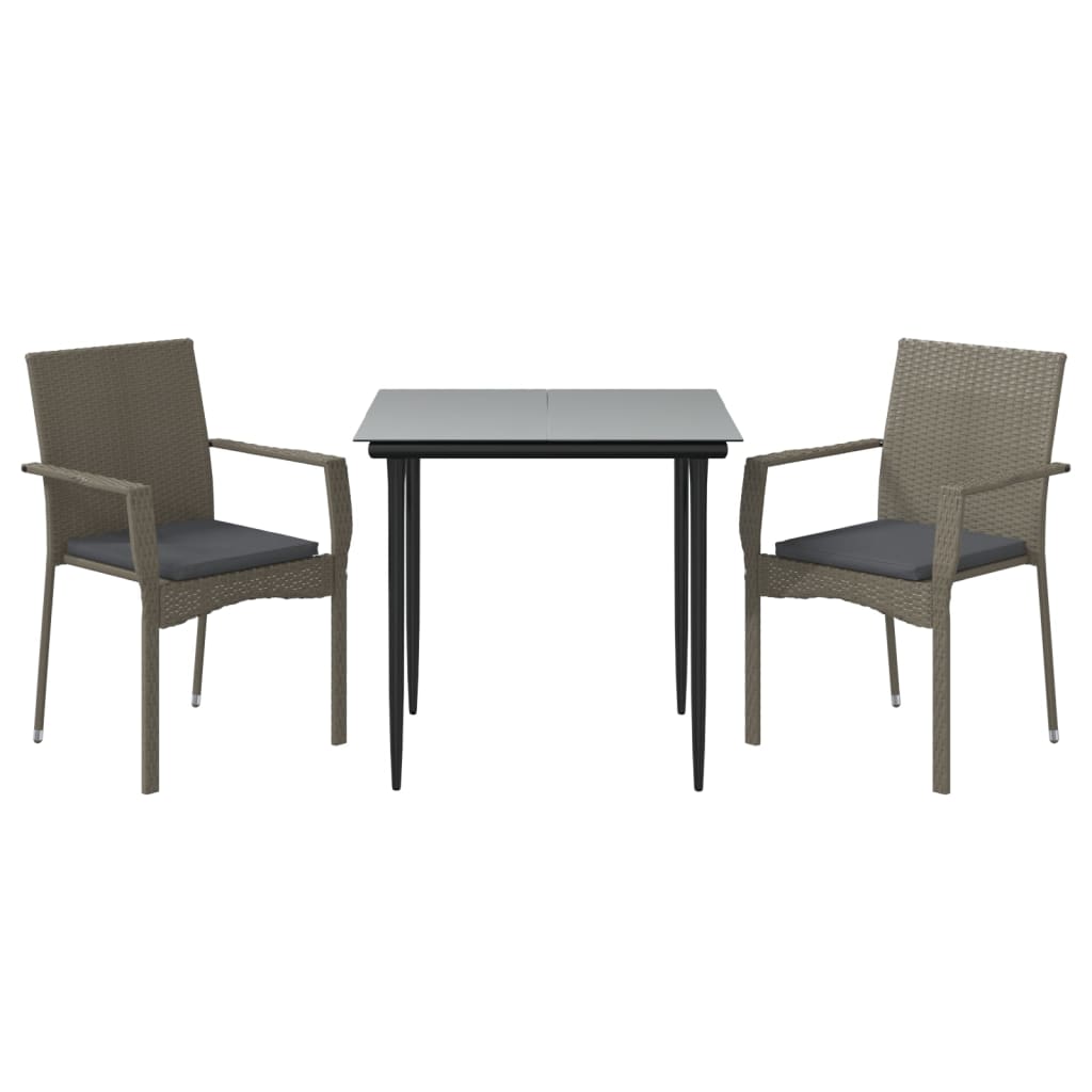 Set Salotto Giardino 3 pz con Cuscini Nero e Grigio Polyrattan | homemem39