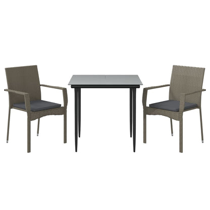Set Salotto Giardino 3 pz con Cuscini Nero e Grigio Polyrattan | homemem39