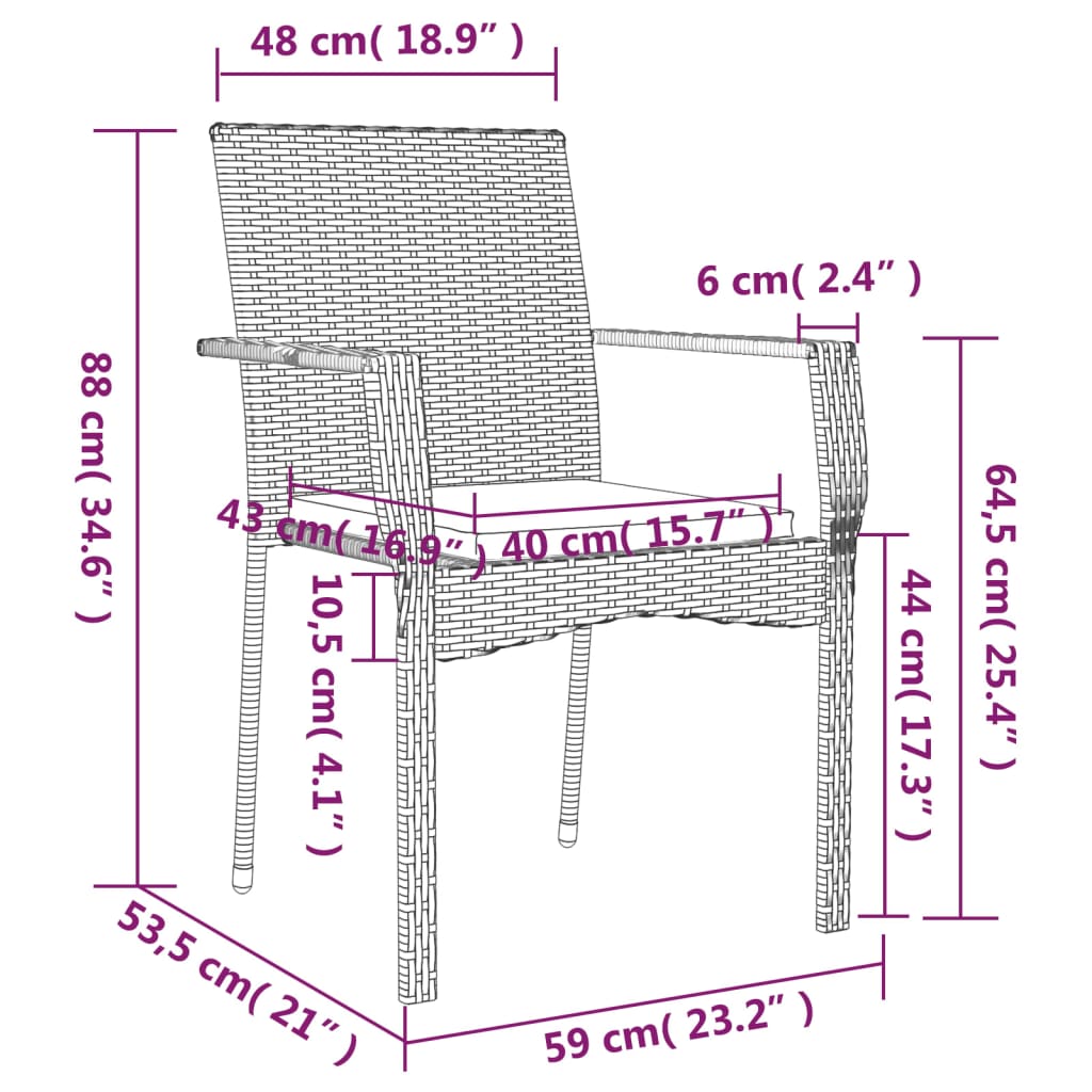 Set Salotto Giardino 3 pz con Cuscini Nero e Grigio Polyrattan | homemem39