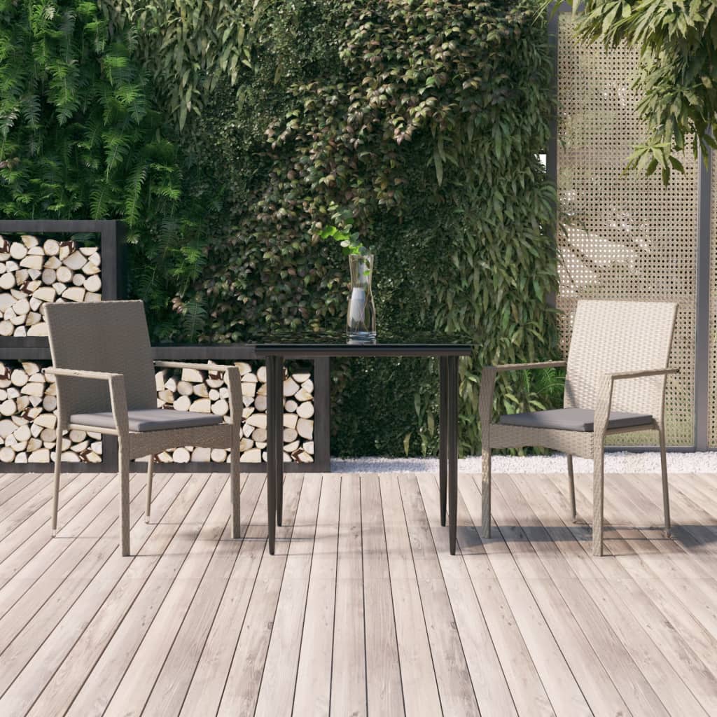 Set Salotto Giardino 3 pz con Cuscini Nero e Grigio Polyrattan | homemem39