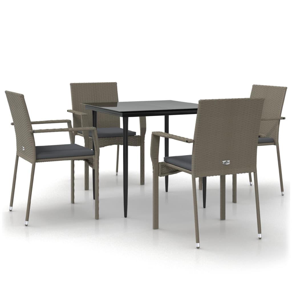 Set da Pranzo Giardino 5pz Nero e Grigio con Cuscini Polyrattan | homemem39