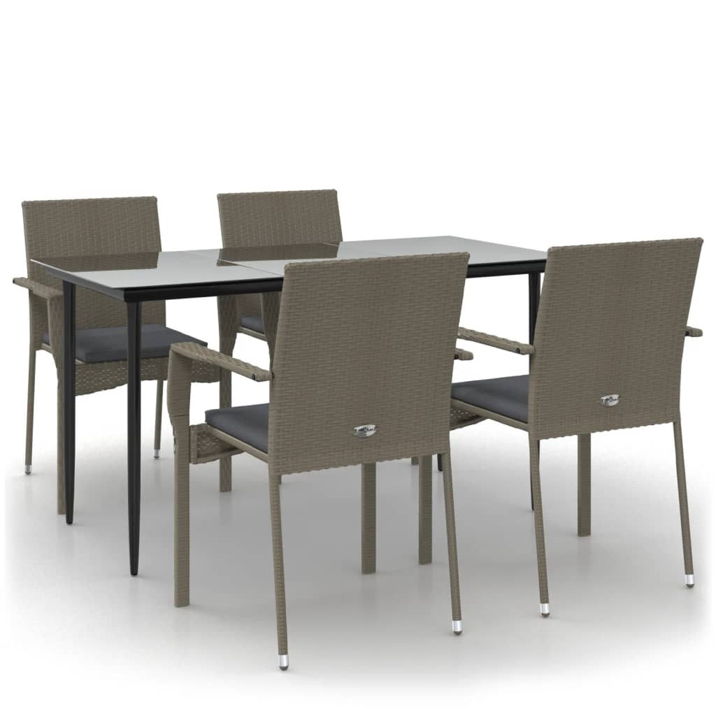 Set da Pranzo Giardino 5pz Nero e Grigio con Cuscini Polyrattan - homemem39