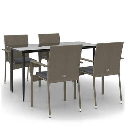Set da Pranzo Giardino 5pz Nero e Grigio con Cuscini Polyrattan - homemem39