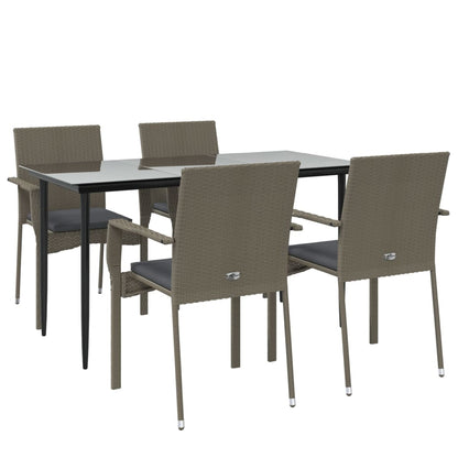 Set da Pranzo Giardino 5pz Nero e Grigio con Cuscini Polyrattan | homemem39