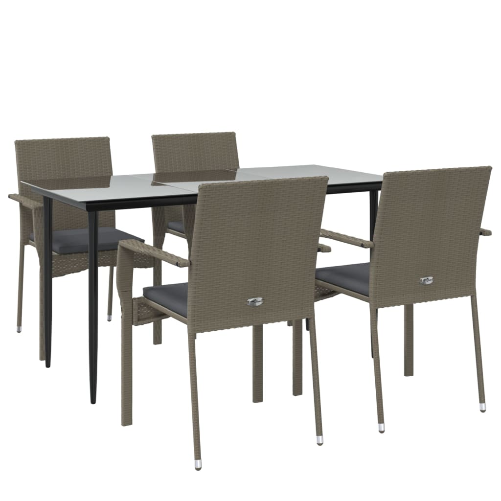 Set da Pranzo Giardino 5pz Nero e Grigio con Cuscini Polyrattan - homemem39
