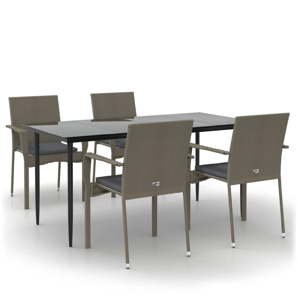 Set da Pranzo Giardino 5pz Nero e Grigio con Cuscini Polyrattan - homemem39