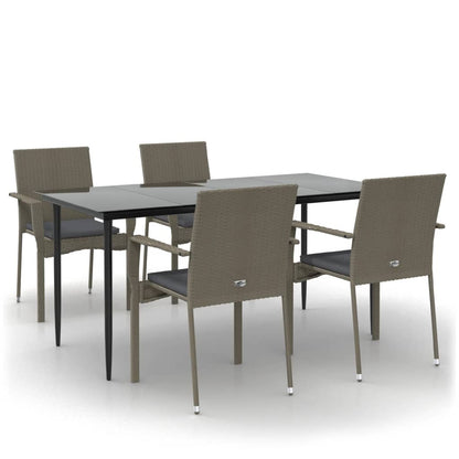 Set da Pranzo Giardino 5pz Nero e Grigio con Cuscini Polyrattan - homemem39