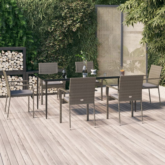 Set da Pranzo Giardino 7pz Nero e Grigio con Cuscini Polyrattan - homemem39