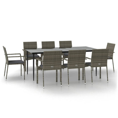 Set da Pranzo Giardino 9pz con Cuscini Nero e Grigio Polyrattan - homemem39