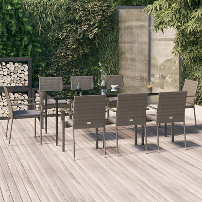 Set da Pranzo Giardino 9pz con Cuscini Nero e Grigio Polyrattan - homemem39