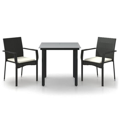 Set da Pranzo da Giardino 3 pz con Cuscini Nero in Polyrattan
