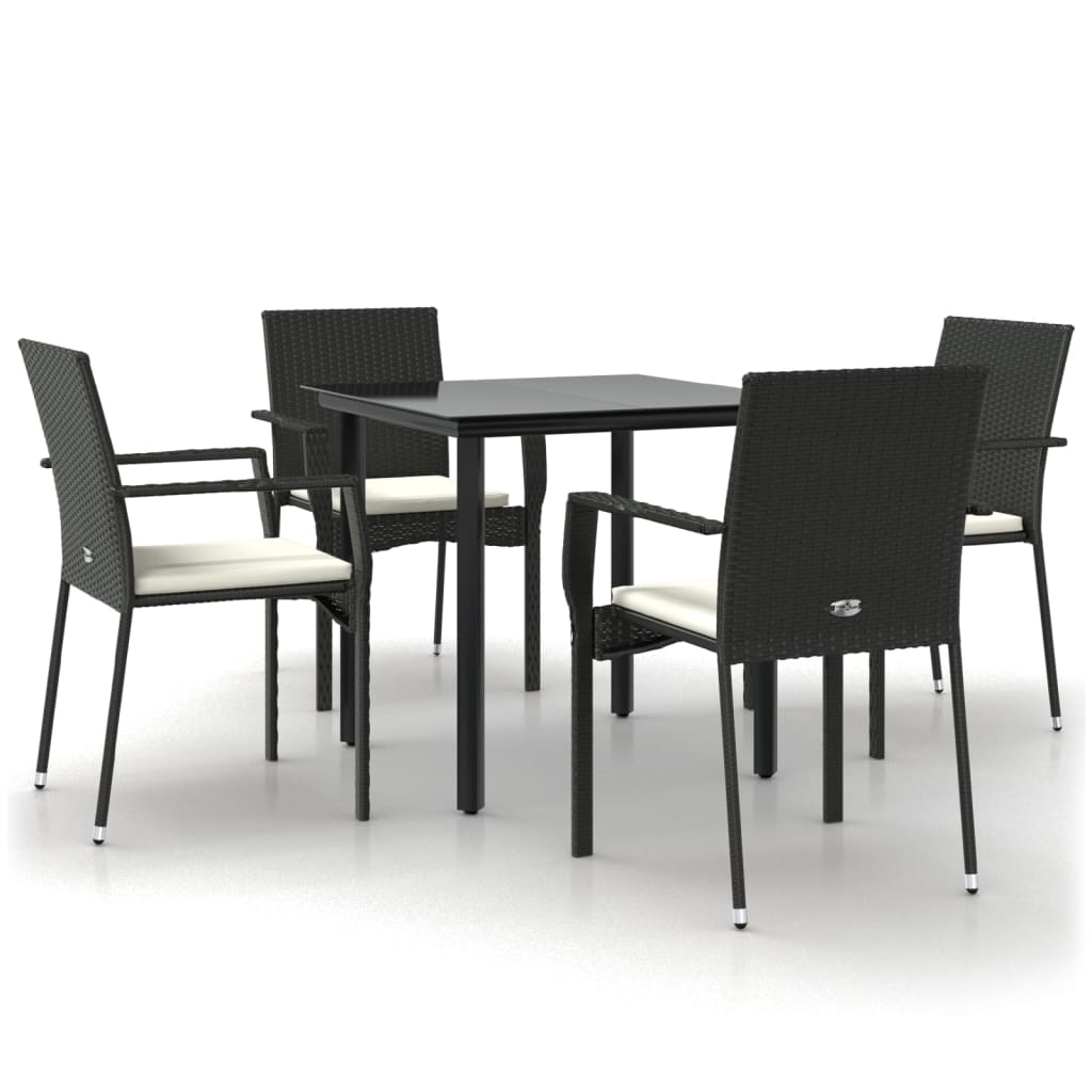 Set da Pranzo da Giardino 5 pz Nero con Cuscini in Polyrattan | homemem39