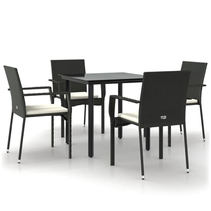 Set da Pranzo da Giardino 5 pz Nero con Cuscini in Polyrattan | homemem39