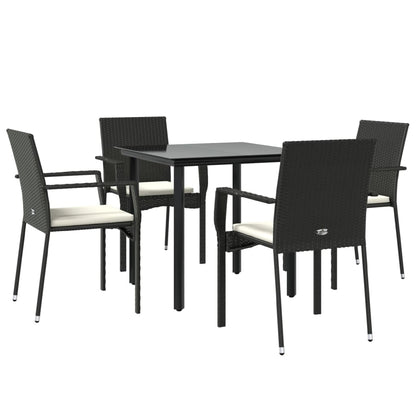 Set da Pranzo da Giardino 5 pz Nero con Cuscini in Polyrattan - homemem39