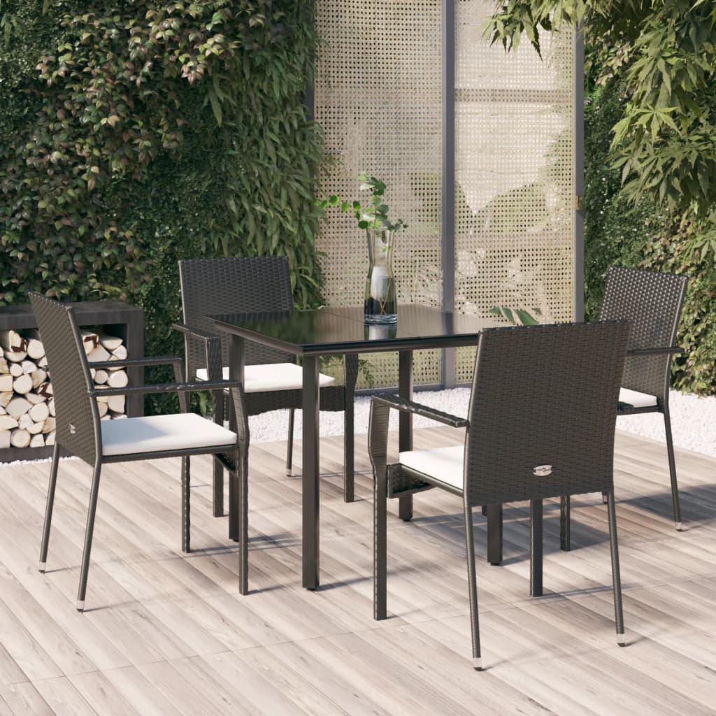 Set da Pranzo da Giardino 5 pz Nero con Cuscini in Polyrattan | homemem39