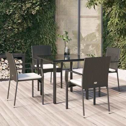 Set da Pranzo da Giardino 5 pz Nero con Cuscini in Polyrattan | homemem39