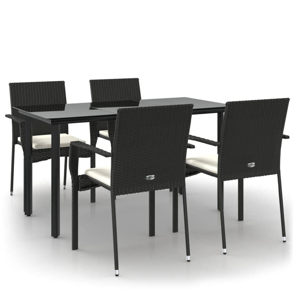 Set da Pranzo da Giardino 5 pz Nero con Cuscini in Polyrattan - homemem39