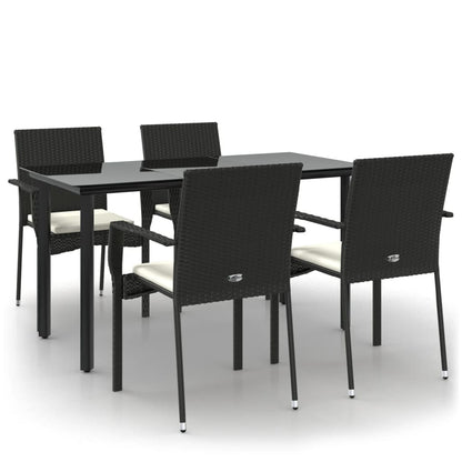 Set da Pranzo da Giardino 5 pz Nero con Cuscini in Polyrattan - homemem39