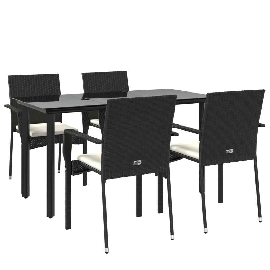 Set da Pranzo da Giardino 5 pz Nero con Cuscini in Polyrattan - homemem39