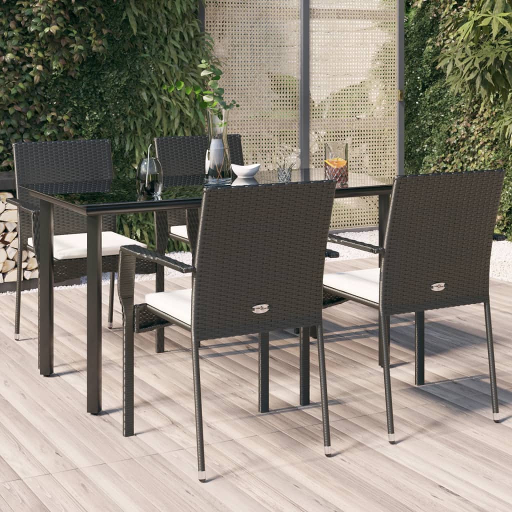Set da Pranzo da Giardino 5 pz Nero con Cuscini in Polyrattan | homemem39