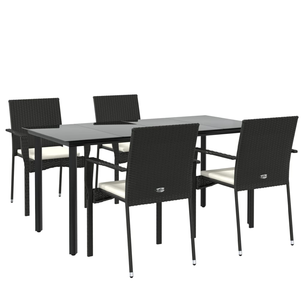 Set da Pranzo da Giardino 5 pz Nero con Cuscini in Polyrattan - homemem39