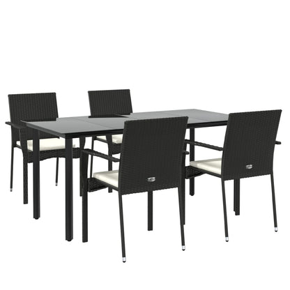 Set da Pranzo da Giardino 5 pz Nero con Cuscini in Polyrattan - homemem39