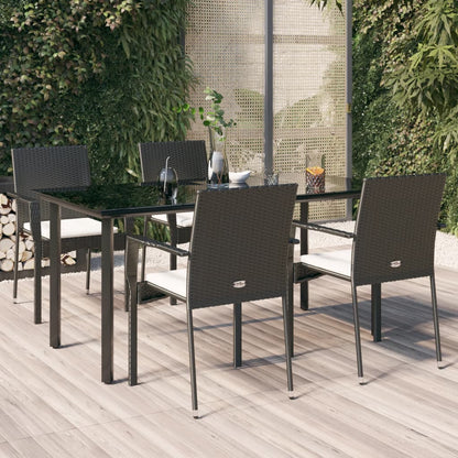 Set da Pranzo da Giardino 5 pz Nero con Cuscini in Polyrattan | homemem39