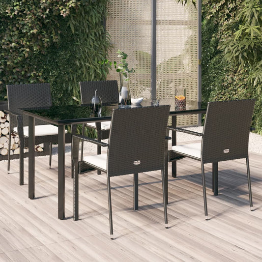 Set da Pranzo da Giardino 5 pz Nero con Cuscini in Polyrattan - homemem39