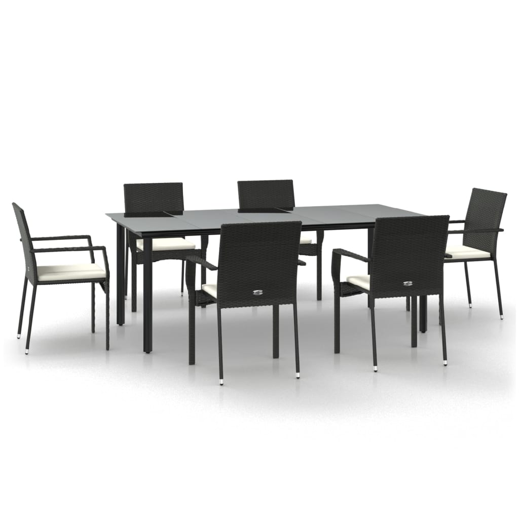 Set da Pranzo da Giardino 7 pz Nero con Cuscini in Polyrattan - homemem39