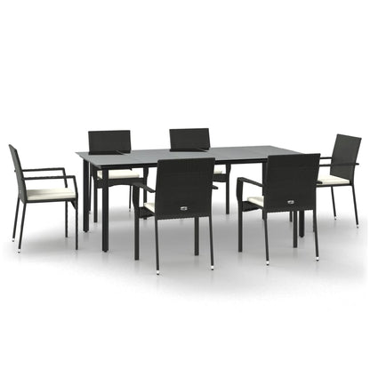 Set da Pranzo da Giardino 7 pz Nero con Cuscini in Polyrattan - homemem39
