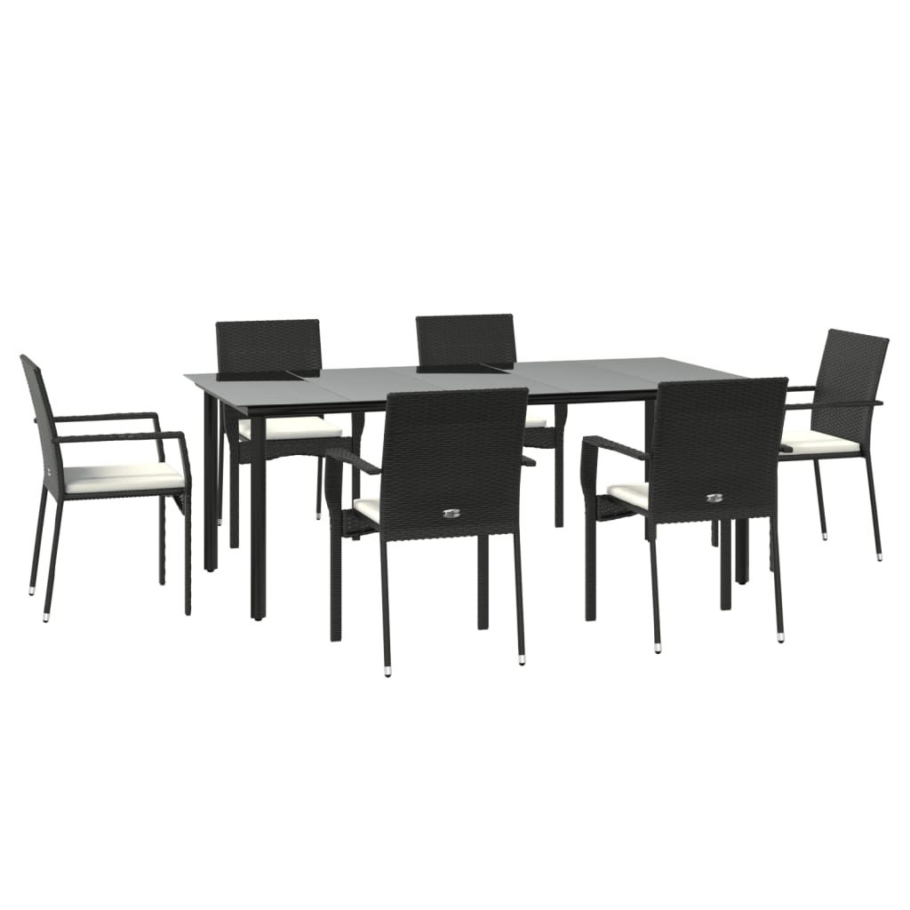 Set da Pranzo da Giardino 7 pz Nero con Cuscini in Polyrattan - homemem39