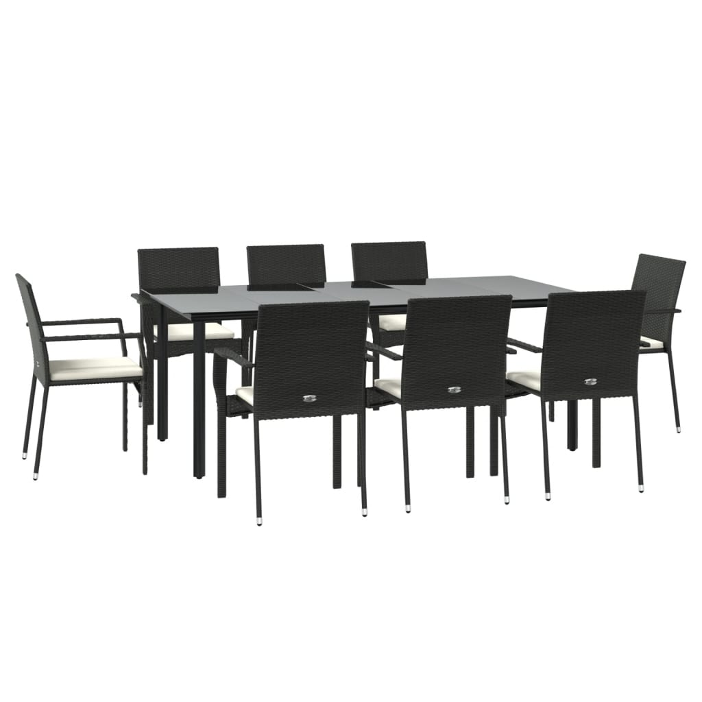 Set da Pranzo da Giardino 9 pz con Cuscini Nero in Polyrattan | homemem39