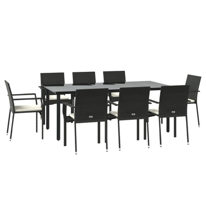 Set da Pranzo da Giardino 9 pz con Cuscini Nero in Polyrattan | homemem39