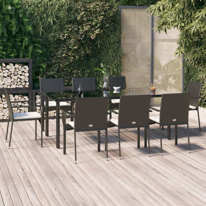 Set da Pranzo da Giardino 9 pz con Cuscini Nero in Polyrattan | homemem39