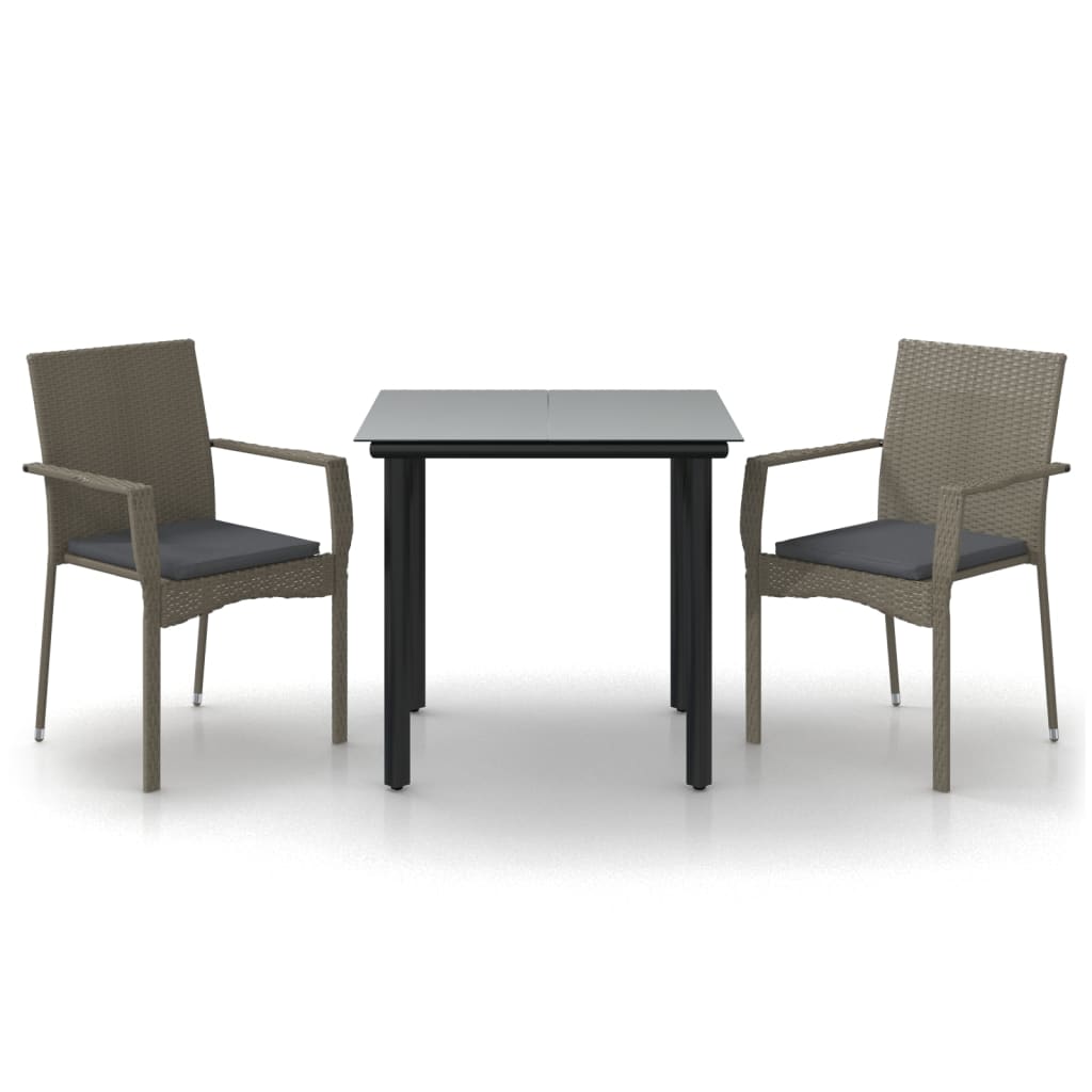 Set Salotto Giardino 3 pz con Cuscini Nero e Grigio Polyrattan | homemem39