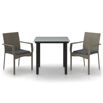 Set Salotto Giardino 3 pz con Cuscini Nero e Grigio Polyrattan - homemem39