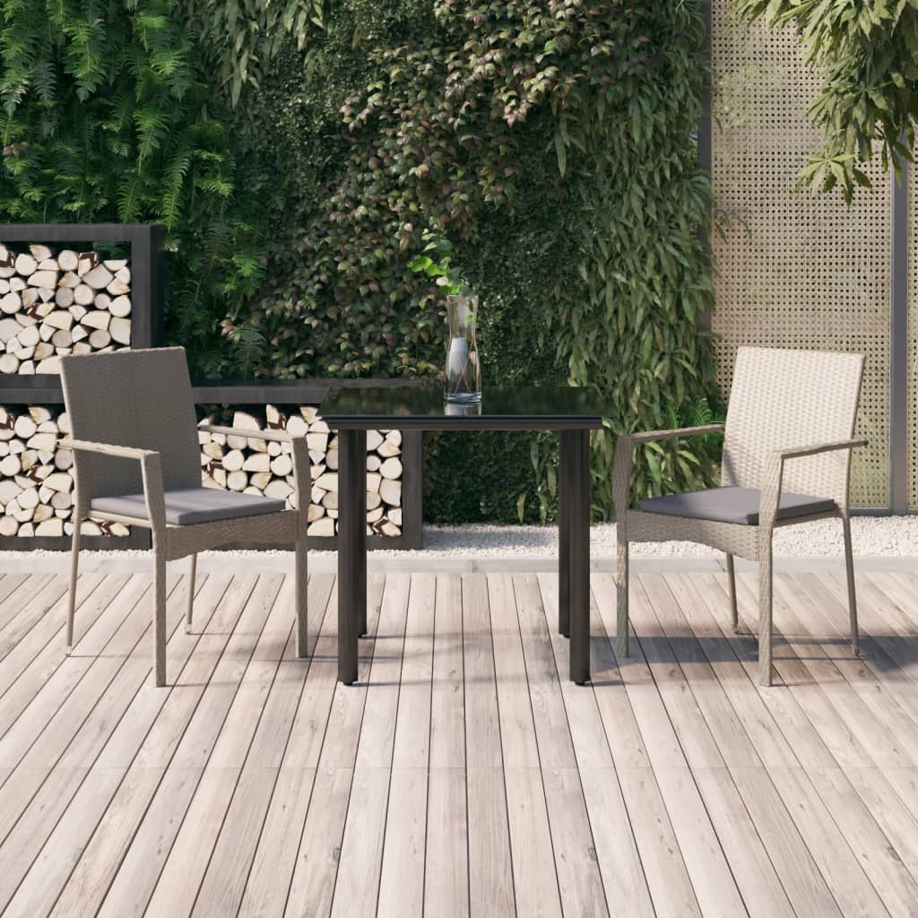 Set Salotto Giardino 3 pz con Cuscini Nero e Grigio Polyrattan - homemem39