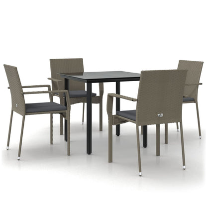 Set da Pranzo Giardino 5pz Nero e Grigio con Cuscini Polyrattan | homemem39