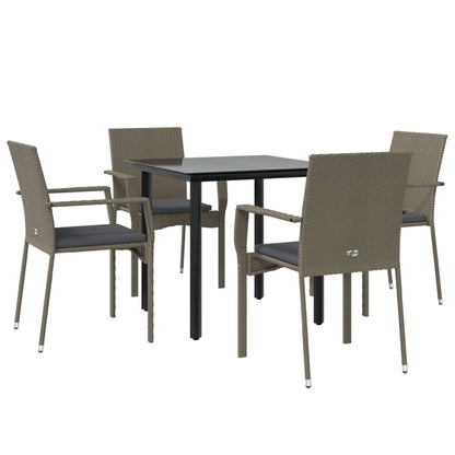Set da Pranzo Giardino 5pz Nero e Grigio con Cuscini Polyrattan | homemem39