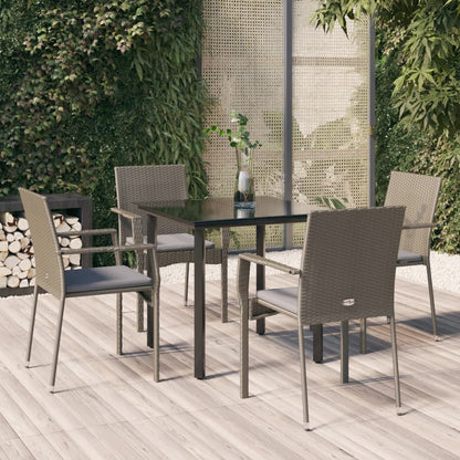 Set da Pranzo Giardino 5pz Nero e Grigio con Cuscini Polyrattan | homemem39