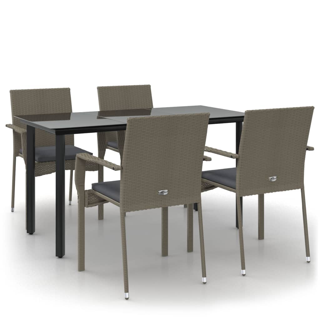 Set da Pranzo Giardino 5pz Nero e Grigio con Cuscini Polyrattan | homemem39
